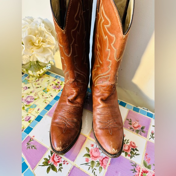 Vintage Justin Boots Brown Leather Western Cowboy Cowgirl Boots 10 - Picture 3 of 6